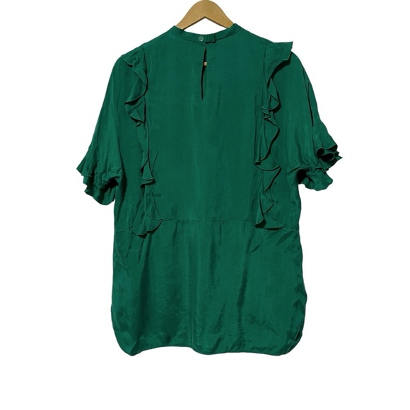 Sandro Emerald Green Ruffle Bow Tie Blouse Size 2 Victorian Business Luxury - Picture 2 of 4